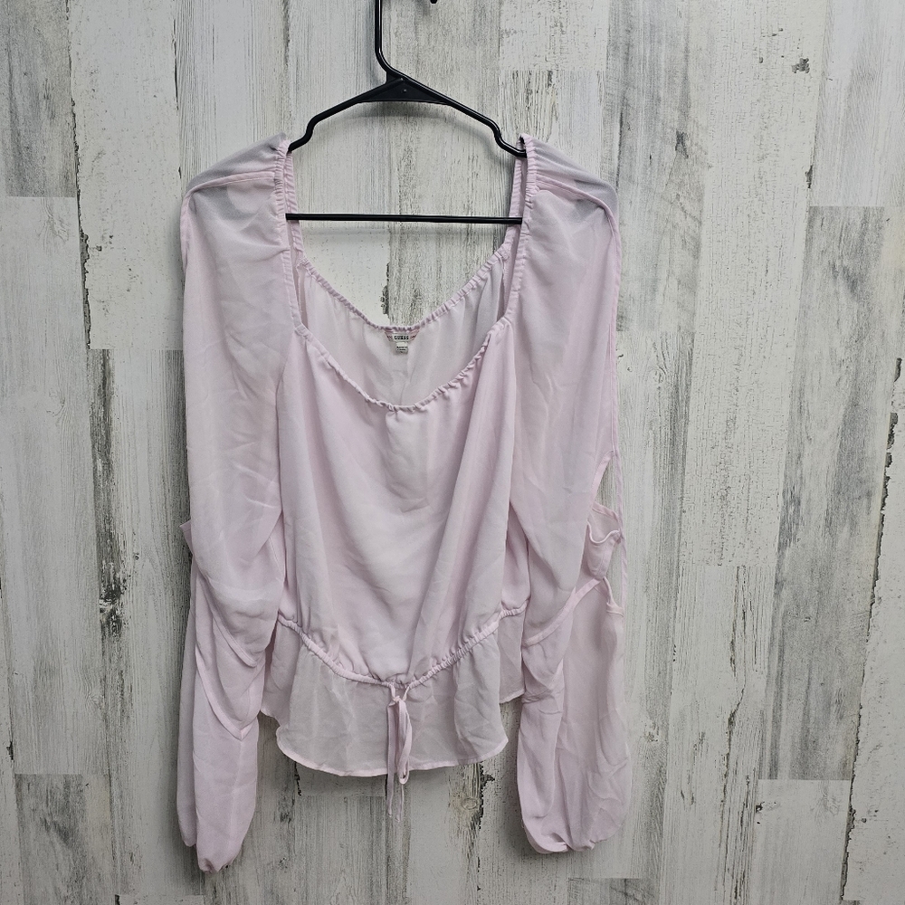 Guess Sheer Pink Blouse Womens Size Large